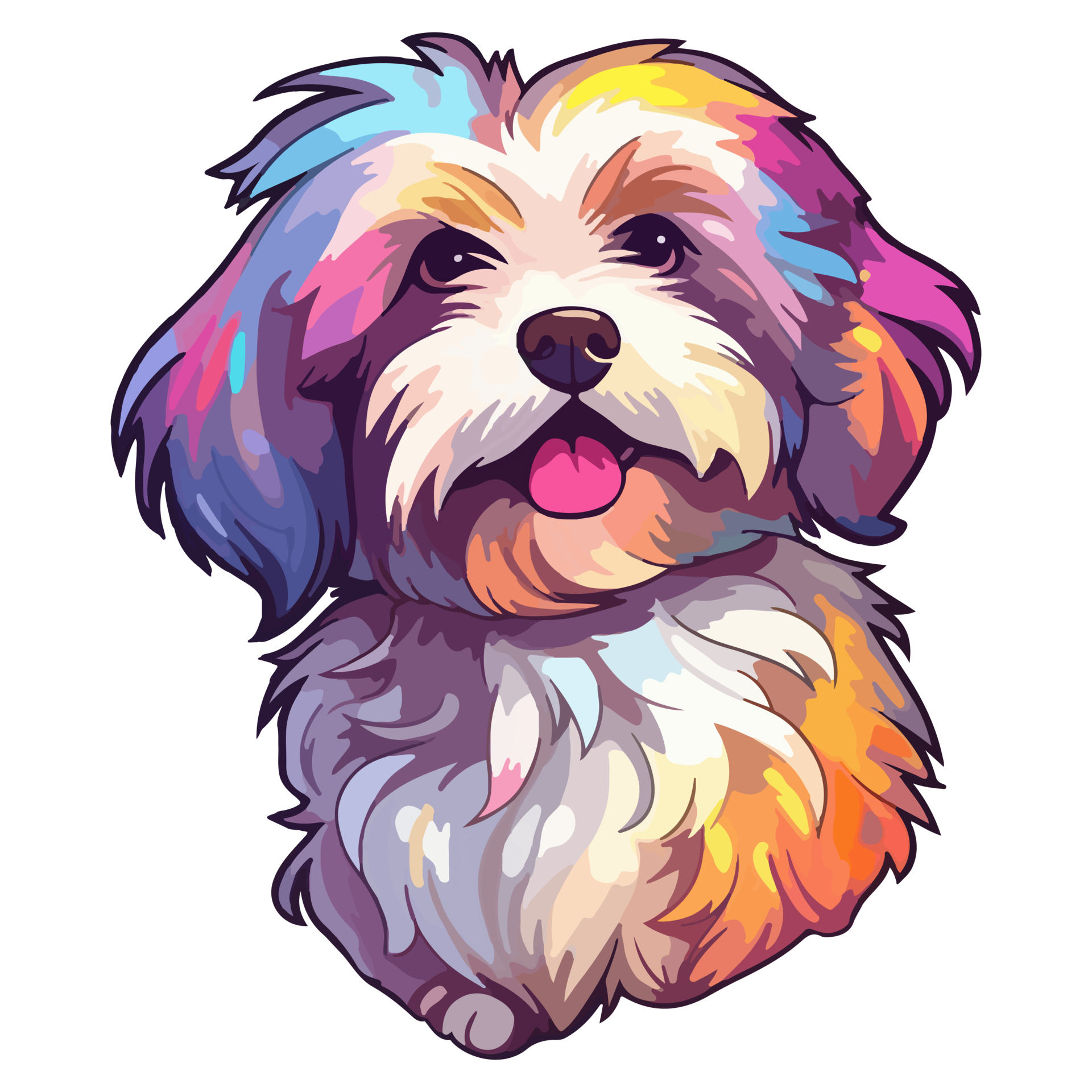 Colorful Havanese Dog, Havanese Portrait, Dog Sticker Clip art, Dog