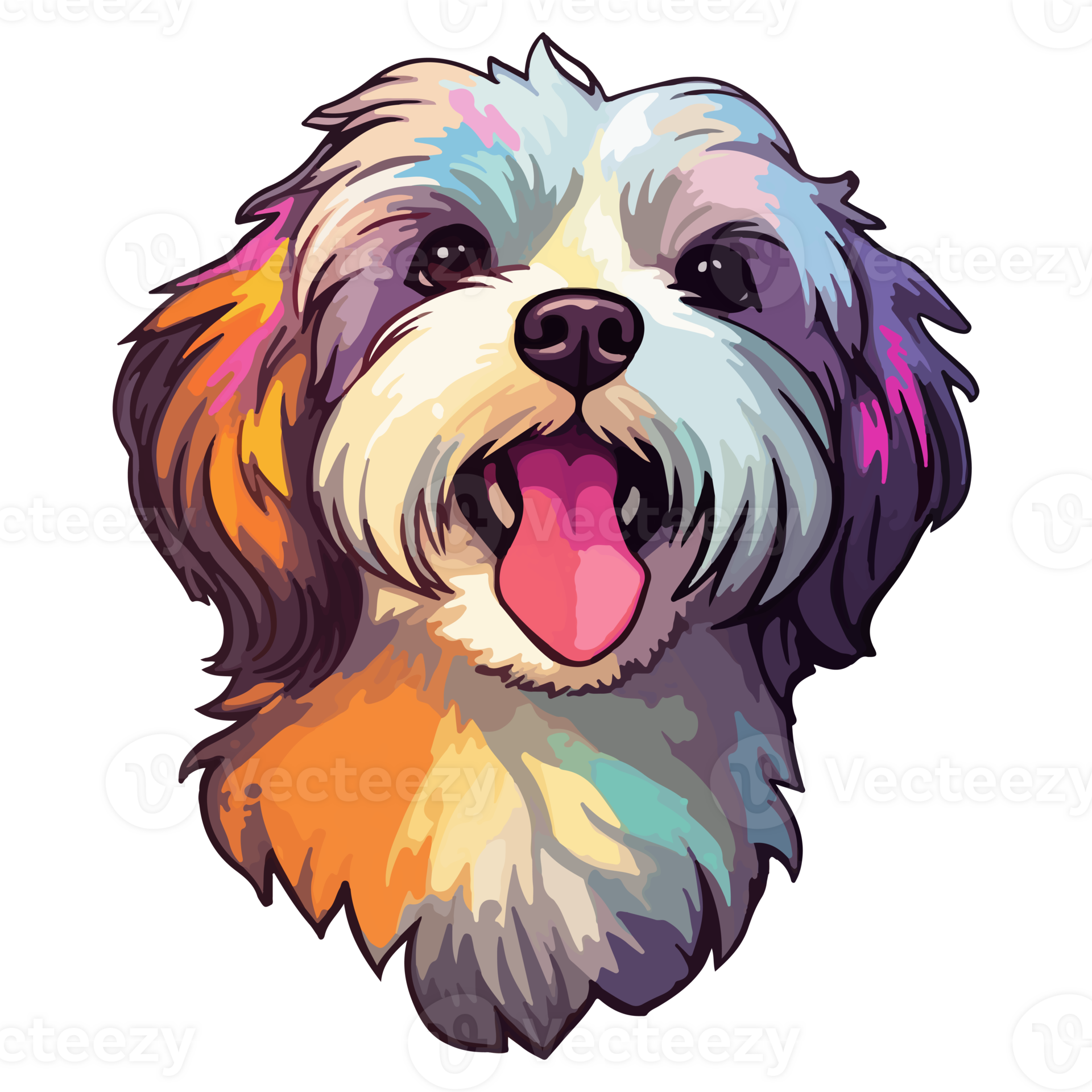 Colorful Havanese Dog, Havanese Portrait, Dog Sticker Clip Art, Dog