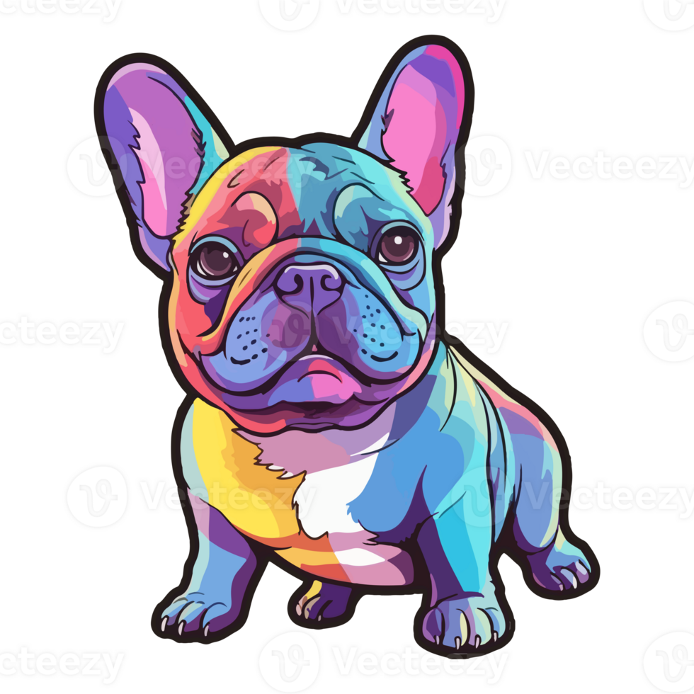 kleurrijk Frans bulldog hond, Frans bulldog portret, hond sticker klem kunst, hond minnaar ontwerp, ai gegenereerd. png