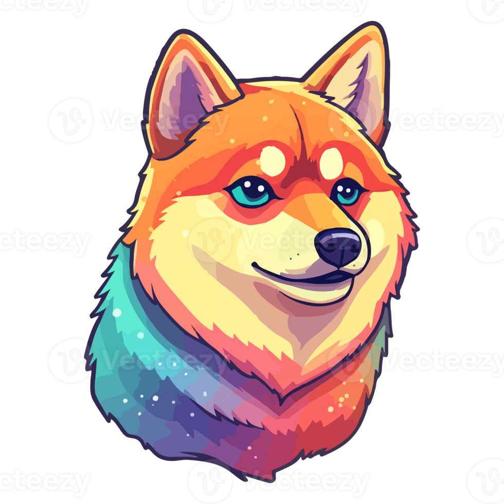 Colorful Shiba Inu Dog, Shiba Inu Portrait, Dog Sticker Clip art, Dog Lover design, . png