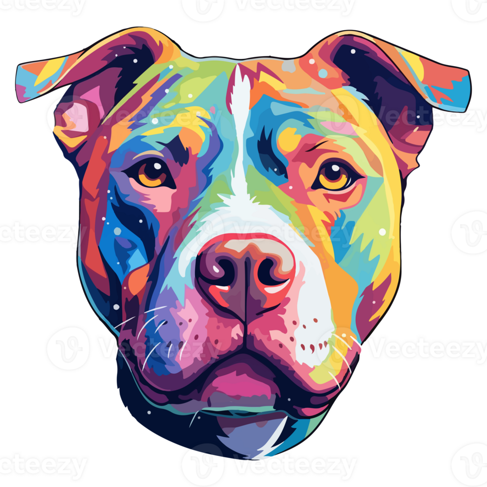 kleurrijk Amerikaans pit stier hond, Amerikaans pit stier portret, hond sticker klem kunst, hond minnaar ontwerp, ai gegenereerd. png