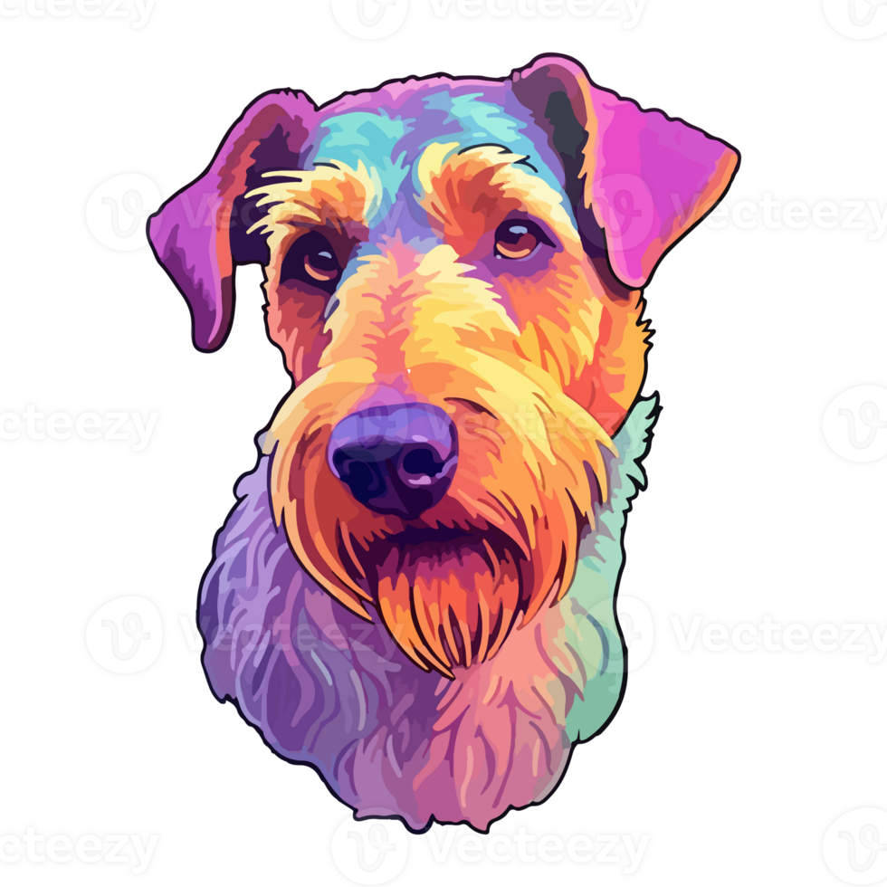 Colorful Airedale Terrier Dog, Airedale Terrier Portrait, Dog Sticker Clipart, Dog Lover design, . png