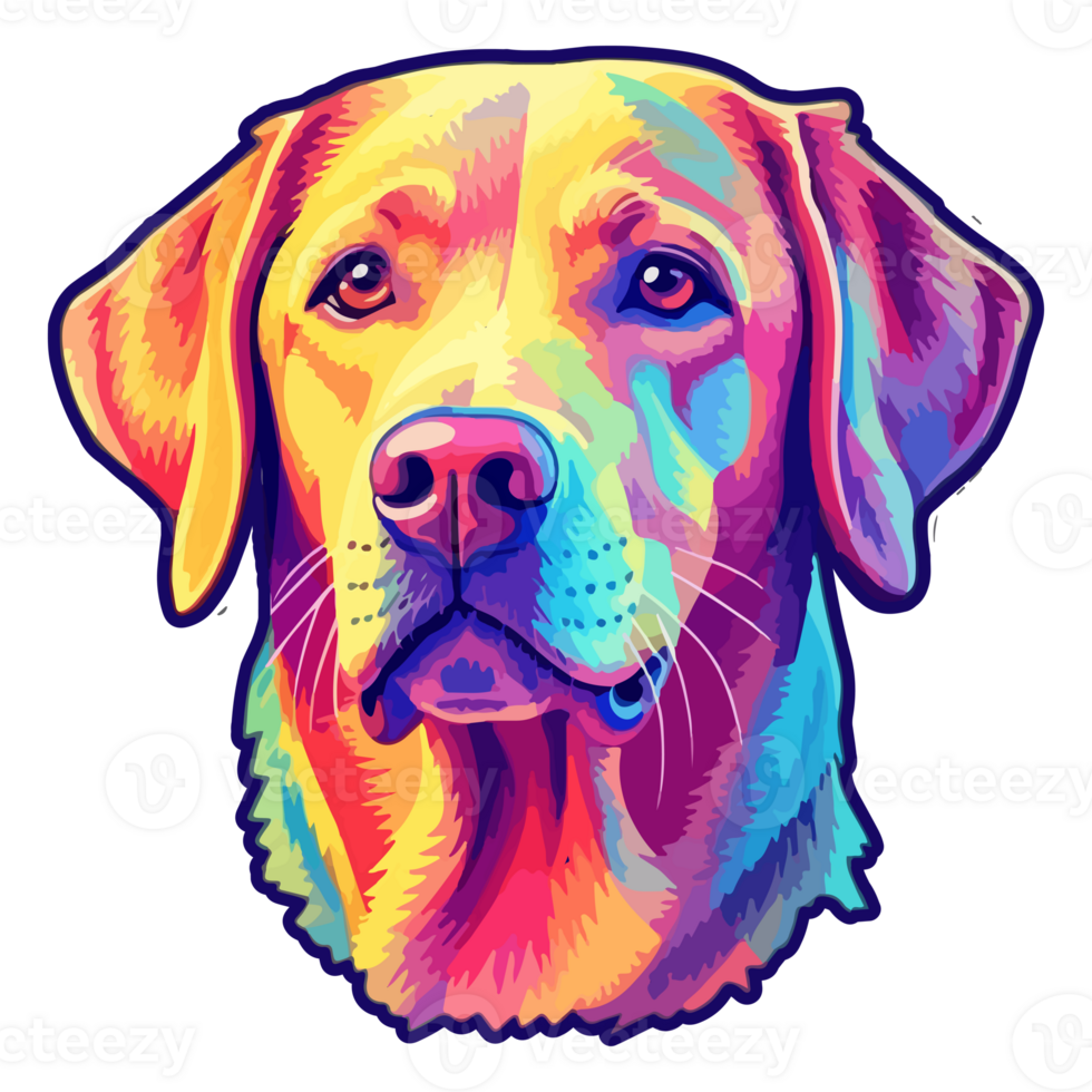 colorato labrador cane da riporto cane, labrador cane da riporto ritratto, cane etichetta clip arte, cane amante disegno, ai generato. png