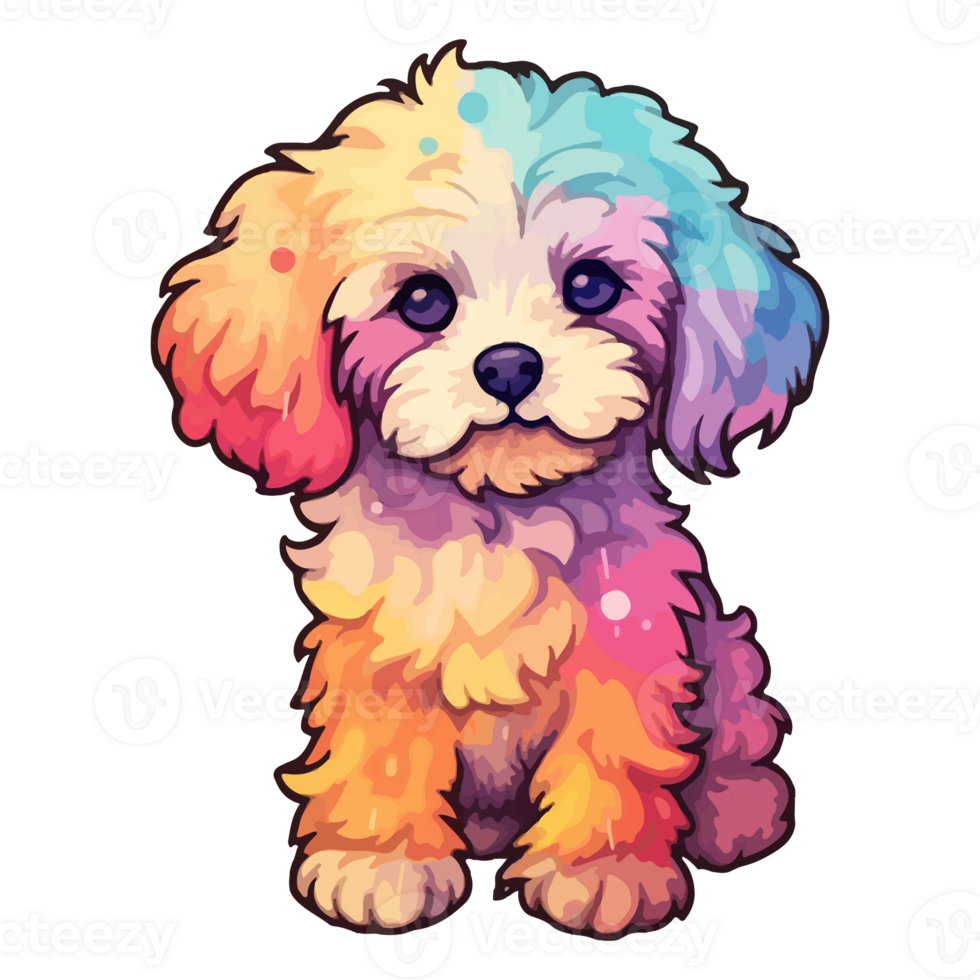 färgrik maltipoo hund, maltipoo porträtt, hund klistermärke klämma konst, hund älskare design, ai genererad. png