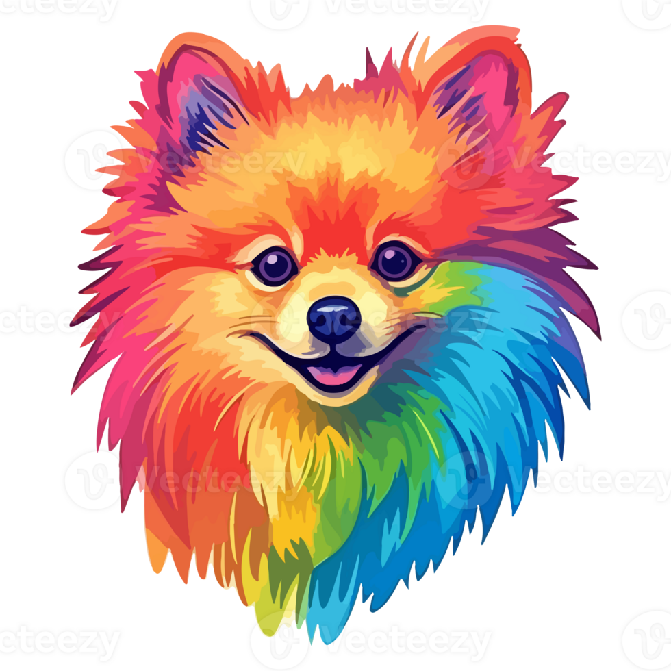 färgrik pomeranian hund, pomeranian porträtt, hund klistermärke klämma konst, hund älskare design, ai genererad. png