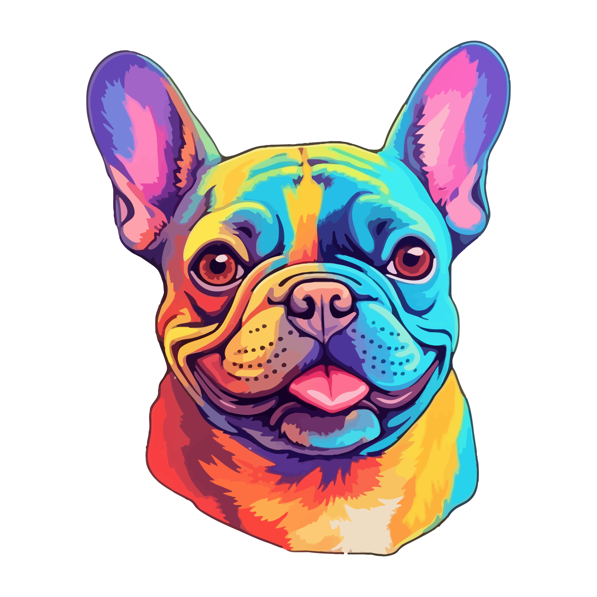 Pet Buldogue Francês pintado colorido em aquarela e desenho sobre fundo  branco [download] - Designi