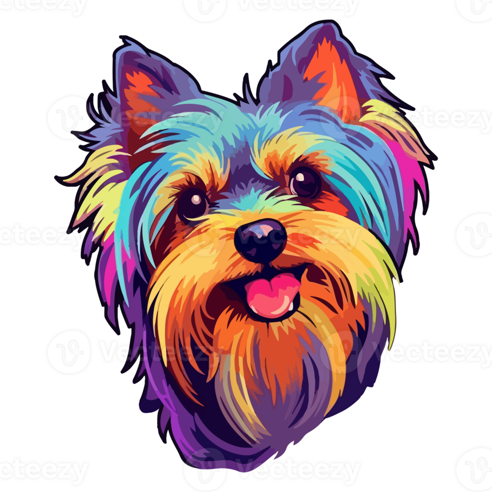 Colorful Yorkshire Terrier Dog, Yorkshire Terrier Portrait, Dog Sticker Clip art, Dog Lover design, . png