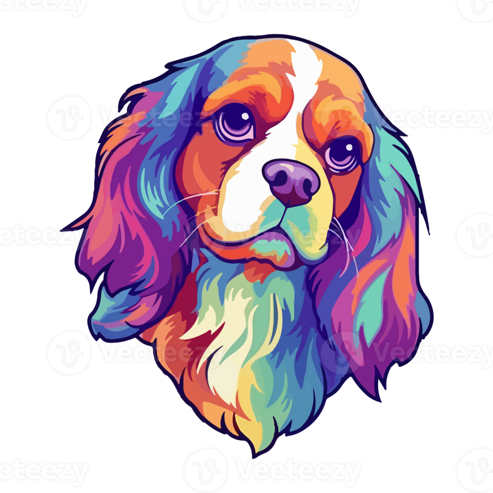 Colorful Cavalier King Charles Spaniel Dog, Cavalier King Charles Spaniel Portrait, Dog Sticker Clip art, Dog Lover design, . png