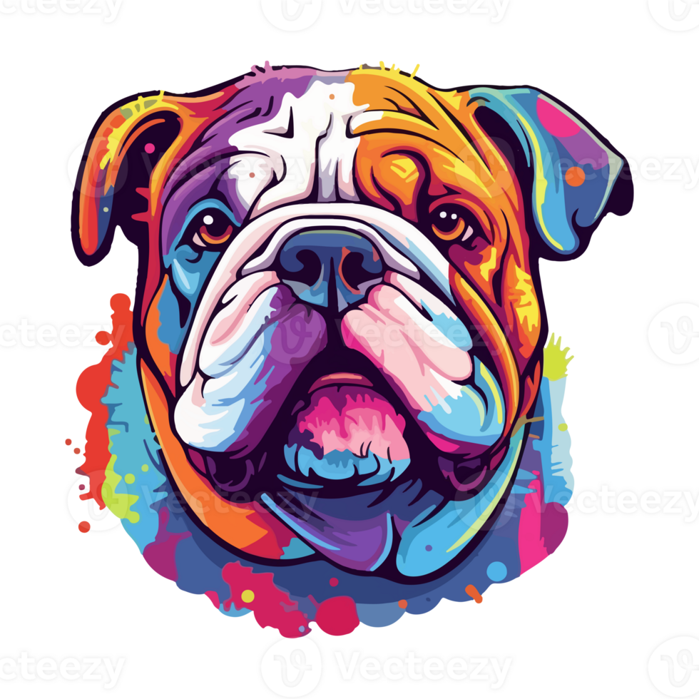 colorato bulldog cane, bulldog ritratto, cane etichetta clip arte, cane amante disegno, ai generato. png