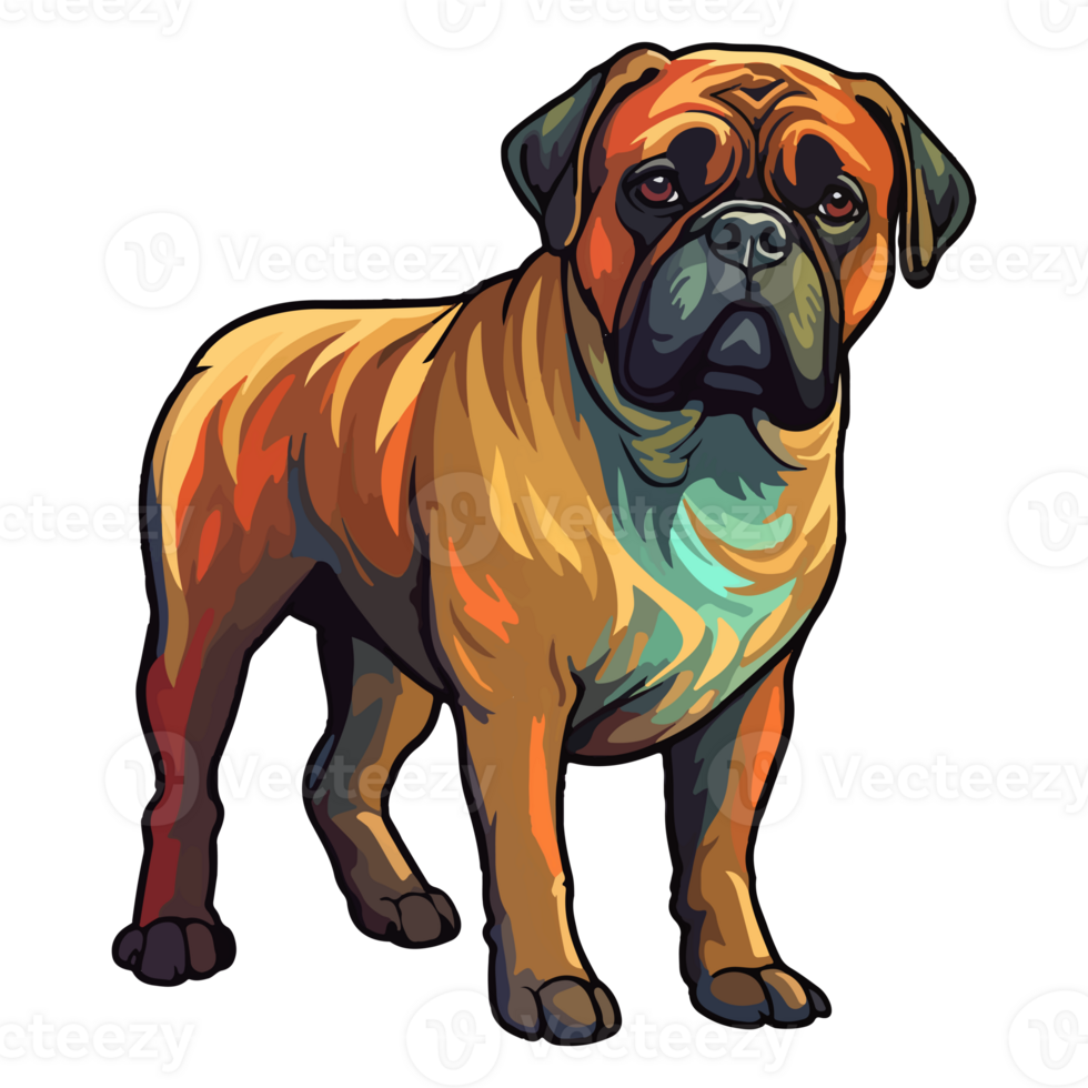 färgrik bullmastiff hund, bullmastiff porträtt, hund klistermärke klämma konst, hund älskare design, ai genererad. png