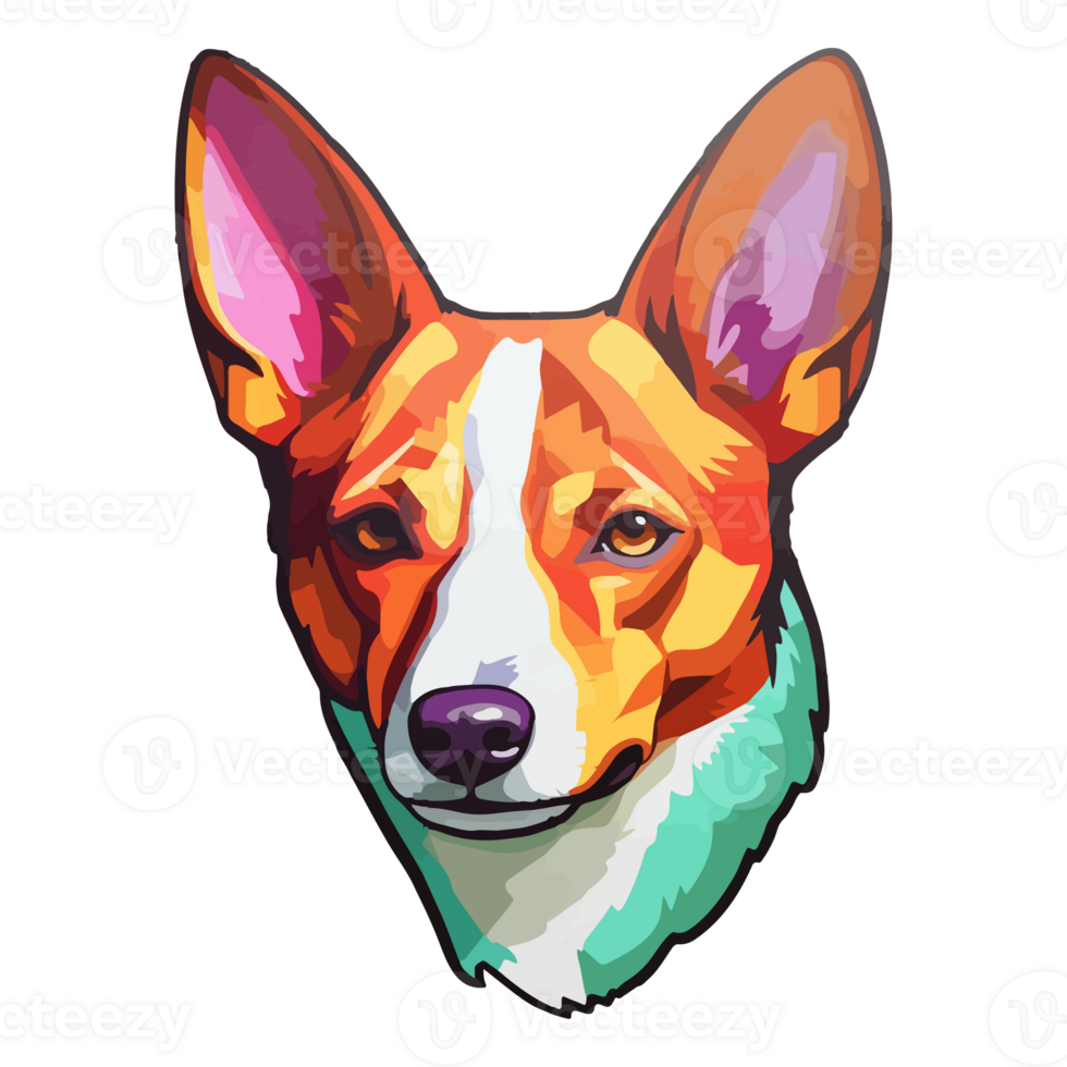 Colorful Basenji Dog, Basenji Portrait, Dog Sticker Clip art, Dog Lover design, . png