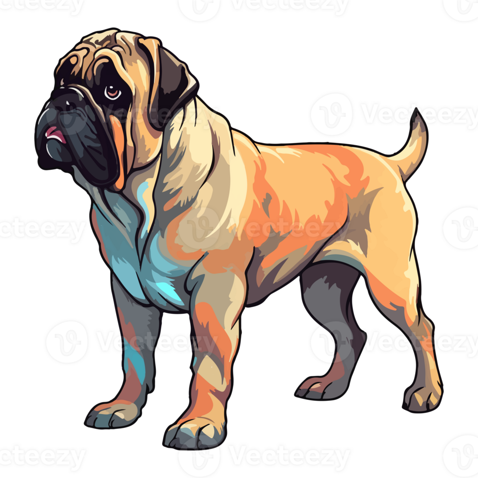 colorato bullmastiff cane, bullmastiff ritratto, cane etichetta clip arte, cane amante disegno, ai generato. png