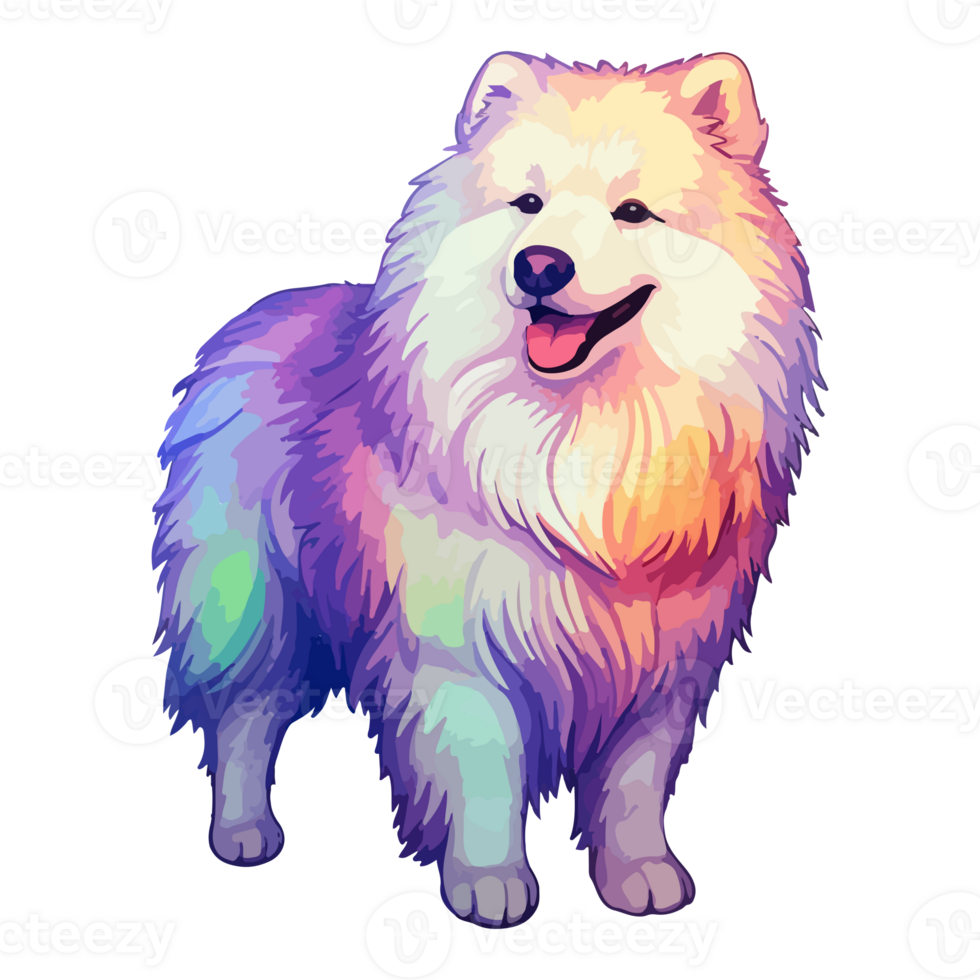 Colorful Samoyed Dog, Samoyed Portrait, Dog Sticker Clip art, Dog Lover design, . png