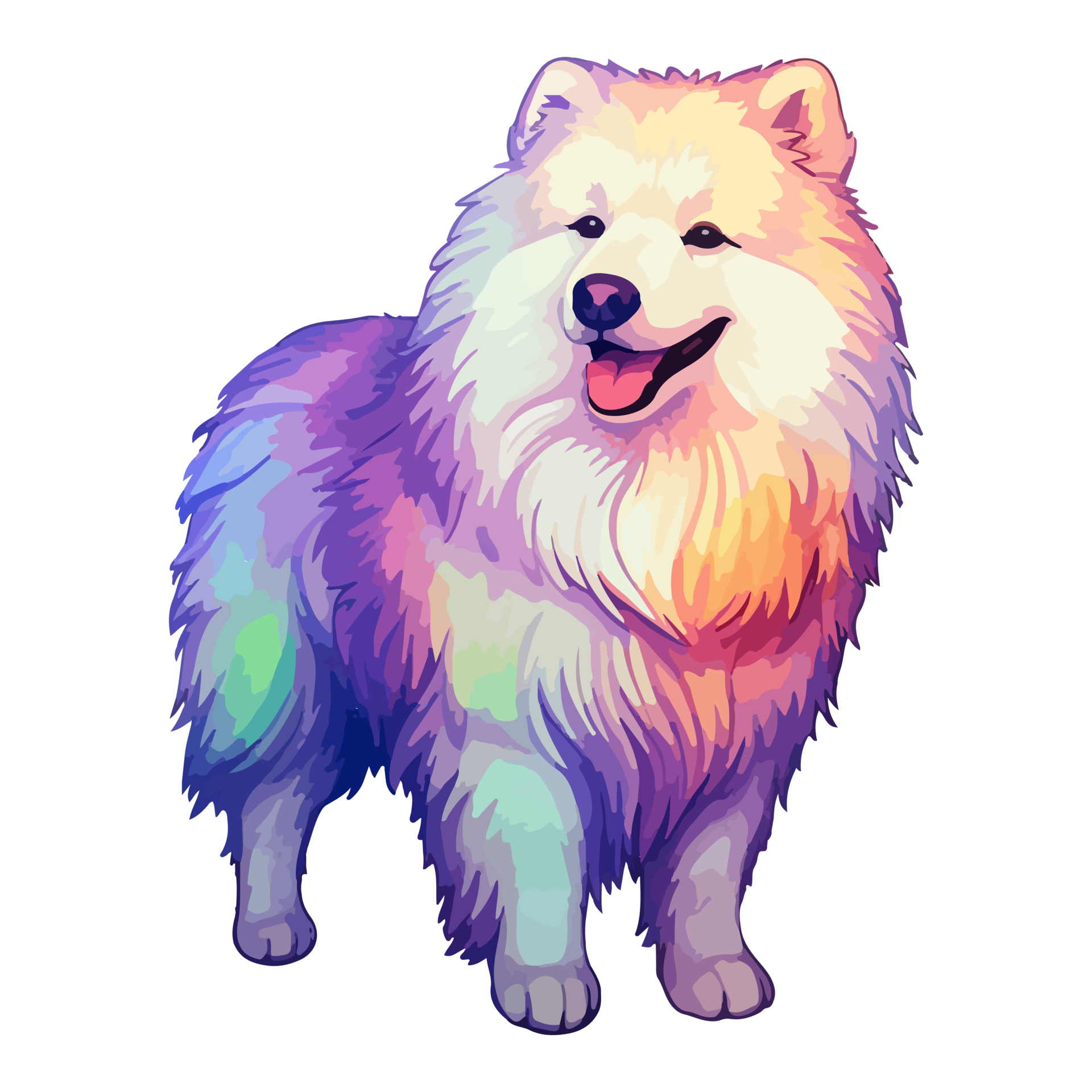 Colorful Samoyed Dog, Samoyed Portrait, Dog Sticker Clip art, Dog Lover ...