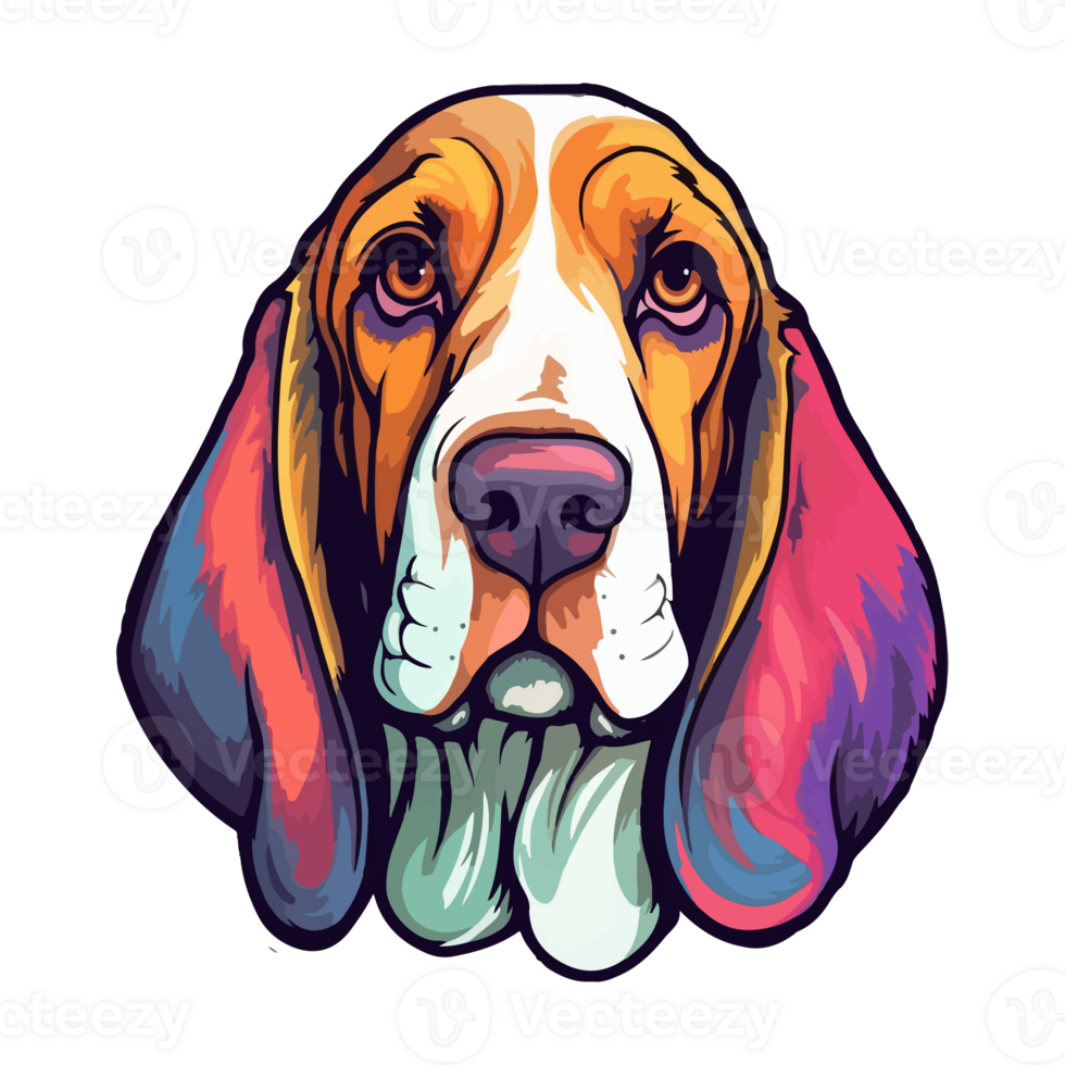 Colorful basset hound dog basset hound portrait dog sticker clip art