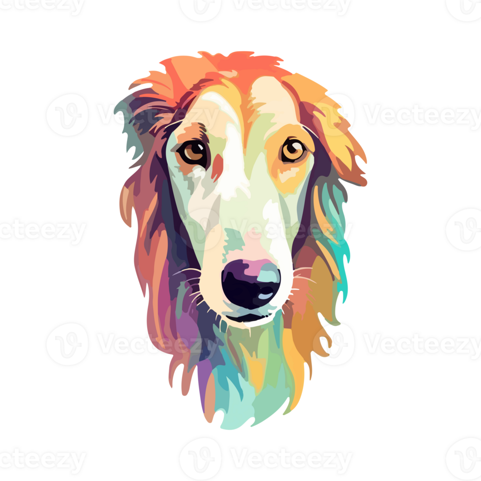 Colorful Borzoi Dog, Borzoi Portrait, Dog Sticker Clip art, Dog Lover design, . png