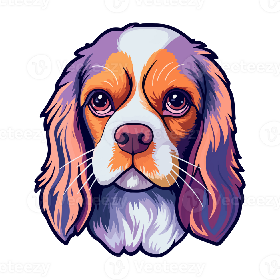 colorida descuidado rei Charles spaniel cachorro, descuidado rei Charles spaniel retrato, cachorro adesivo grampo arte, cachorro amante projeto, ai gerado. png