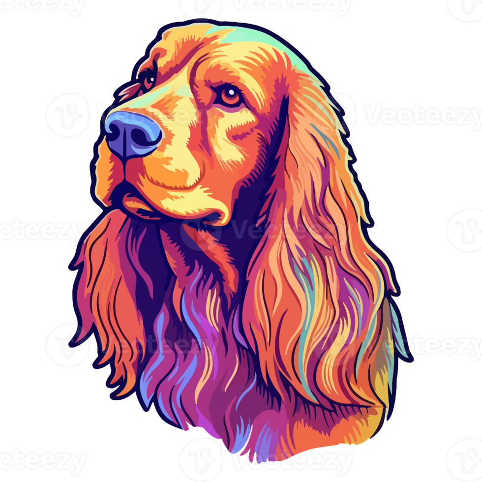 colorato inglese cocker spaniel cane, inglese cocker spaniel ritratto, cane etichetta clip arte, cane amante disegno, ai generato. png