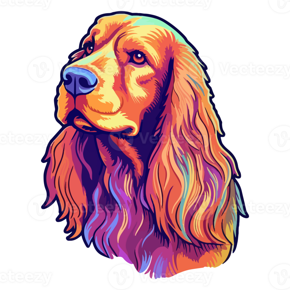 Colorful English Cocker Spaniel Dog, English Cocker Spaniel Portrait, Dog Sticker Clip art, Dog Lover design, . png