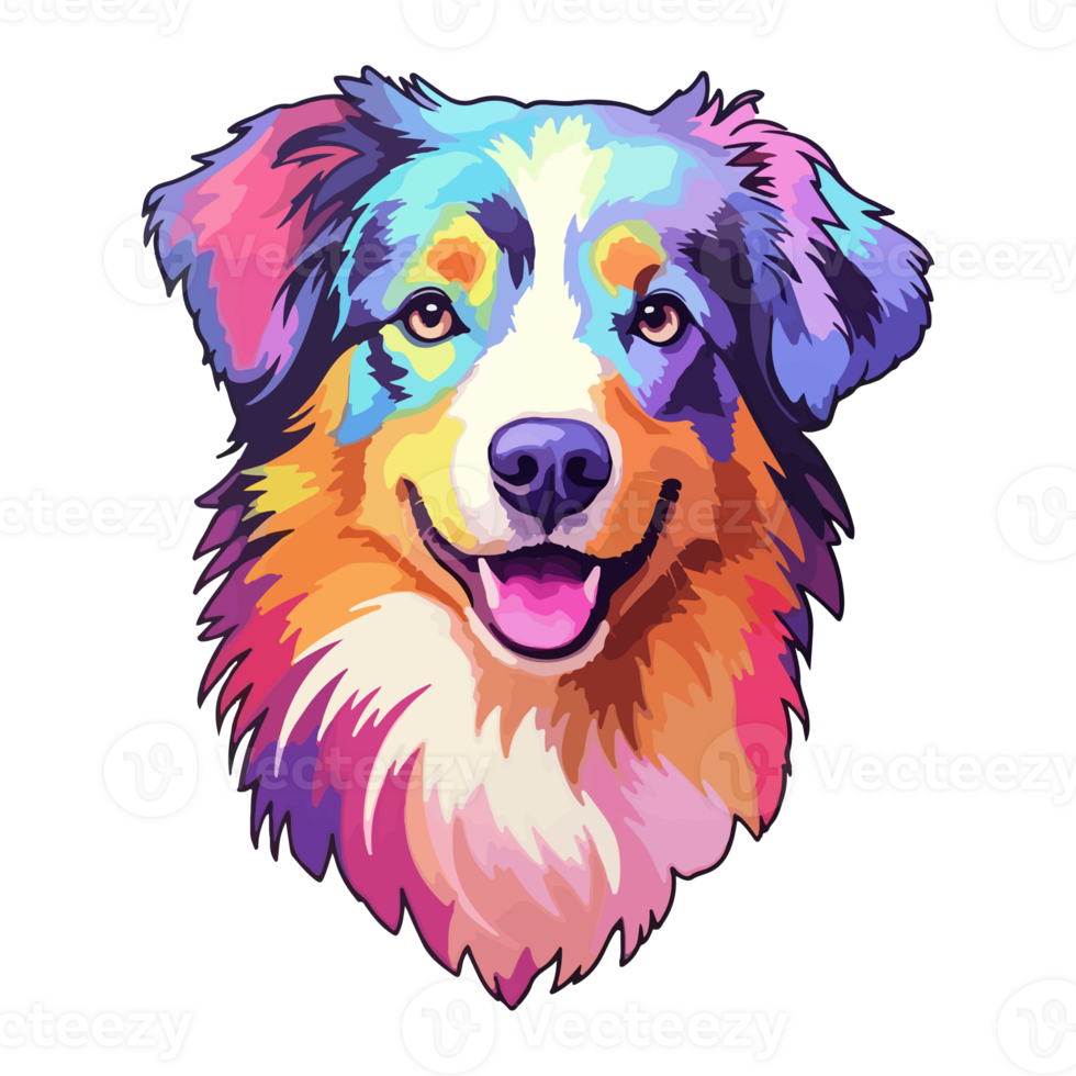 Colorful Australian Shepherd Dog, Australian Shepherd Portrait, Dog Sticker Clip art, Dog Lover design, . png