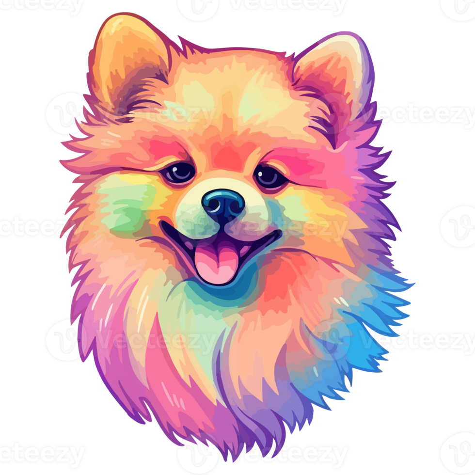 Colorful Pomeranian Dog, Pomeranian Portrait, Dog Sticker Clip art, Dog Lover design, . png