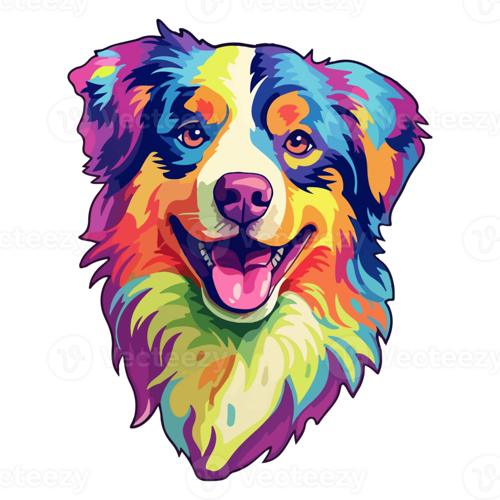 Colorful Australian Shepherd Dog, Australian Shepherd Portrait, Dog Sticker Clip art, Dog Lover design, . png