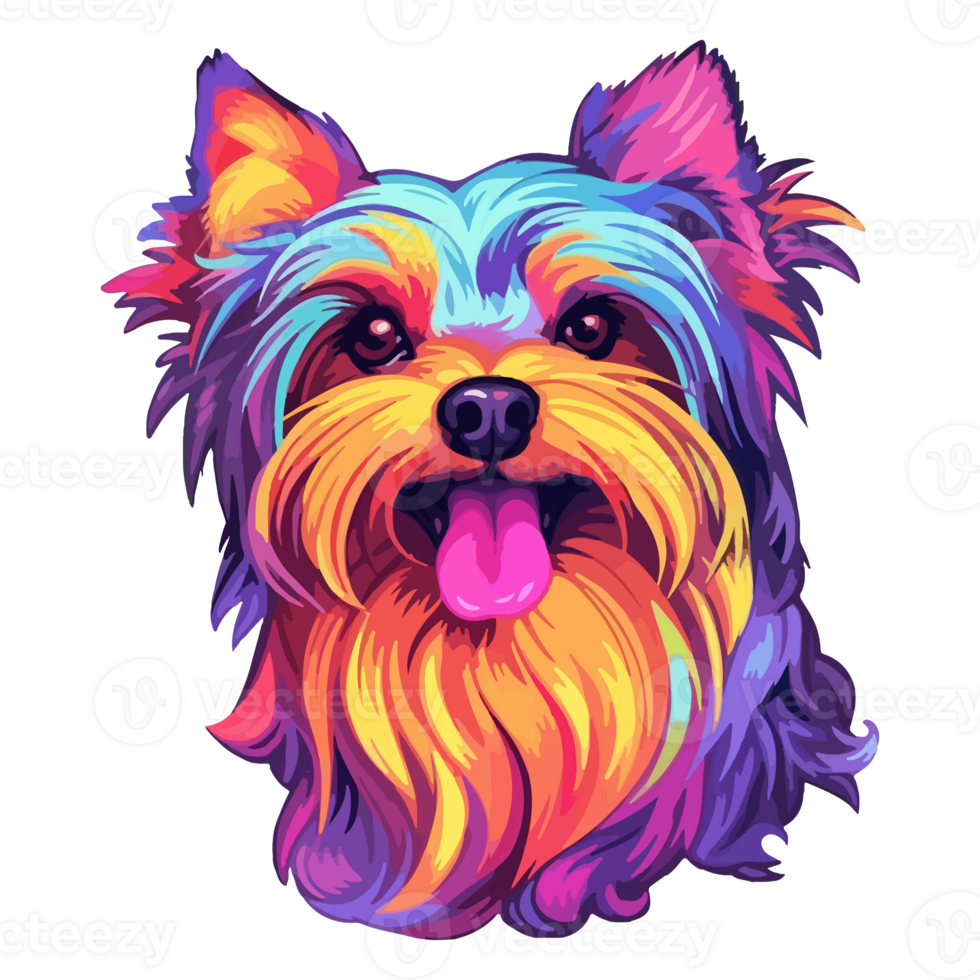 Colorful Yorkshire Terrier Dog, Yorkshire Terrier Portrait, Dog Sticker Clip art, Dog Lover design, . png