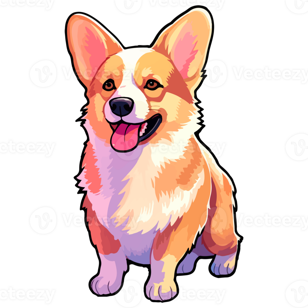 Colorful Pembroke Welsh Corgi Dog, Pembroke Welsh Corgi Portrait, Dog Sticker Clip art, Dog Lover design, . png