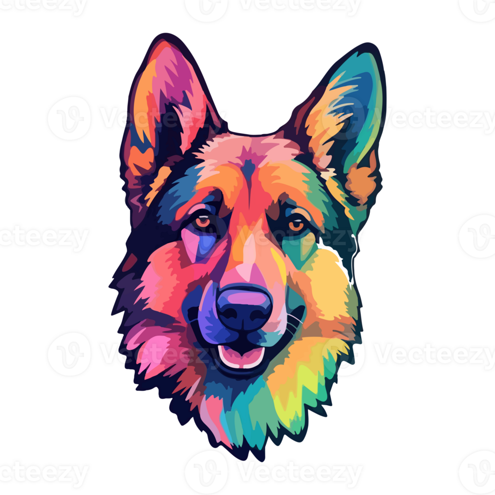 Colorful German shepherd Dog, German shepherd Portrait, Dog Sticker Clip art, Dog Lover design, . png