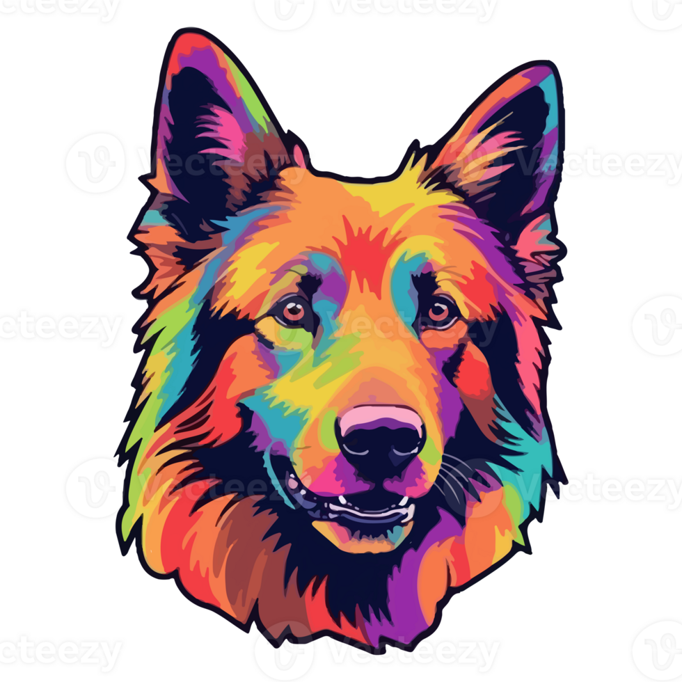 Colorful Belgian shepherd Dog, Belgian shepherd Portrait, Dog Sticker Clip art, Dog Lover design, . png