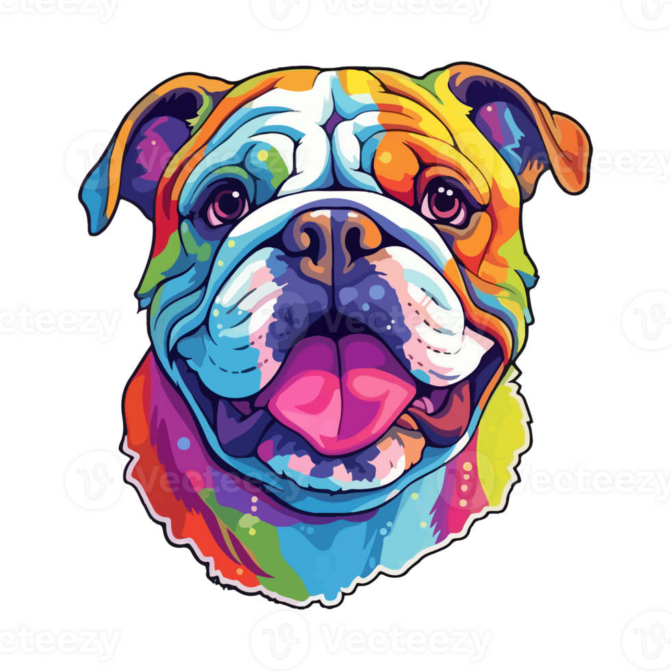 färgrik bulldogg hund, bulldogg porträtt, hund klistermärke klämma konst, hund älskare design, ai genererad. png