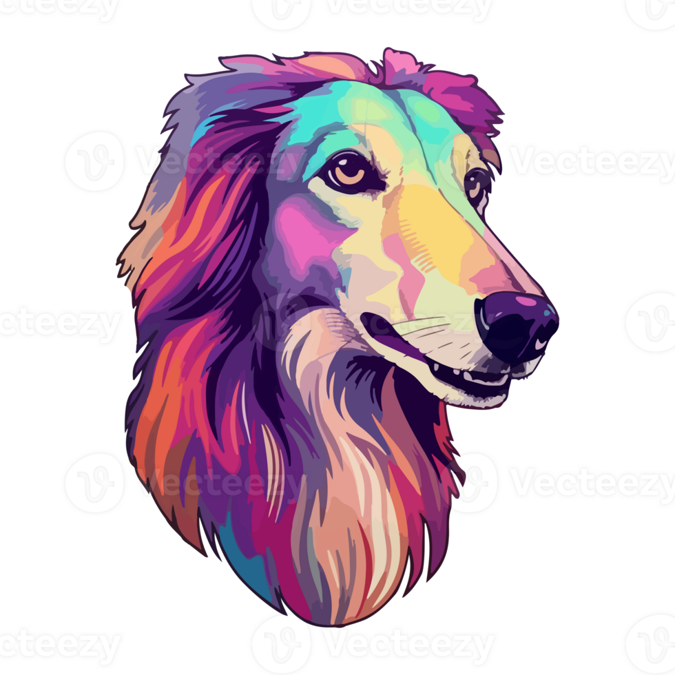 Colorful Borzoi Dog, Borzoi Portrait, Dog Sticker Clip art, Dog Lover design, . png