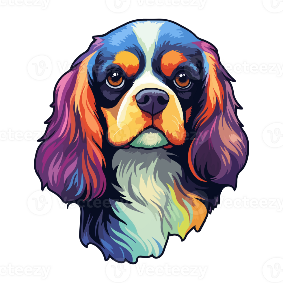 Colorful Cavalier King Charles Spaniel Dog, Cavalier King Charles Spaniel Portrait, Dog Sticker Clip art, Dog Lover design, . png