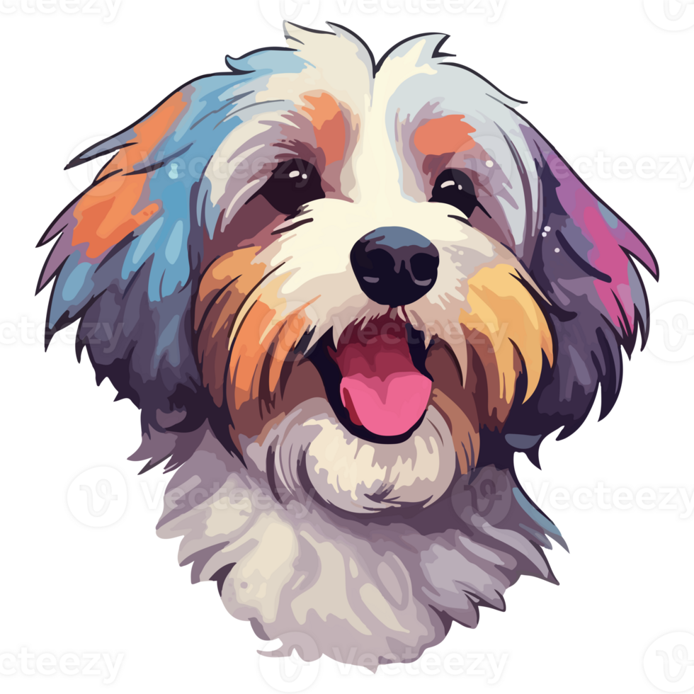 colorato havanese cane, havanese ritratto, cane etichetta clip arte, cane amante disegno, ai generato. png