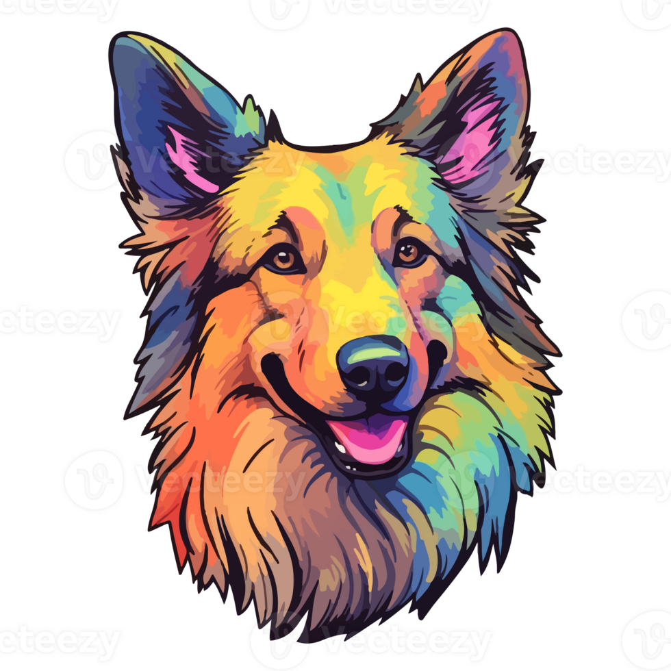 kleurrijk belgisch herder hond, belgisch herder portret, hond sticker klem kunst, hond minnaar ontwerp, ai gegenereerd. png