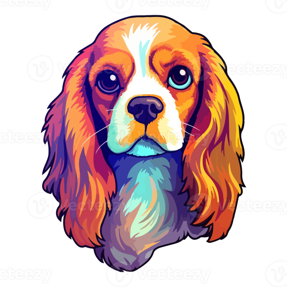 kleurrijk cavalier koning Charles spaniel hond, cavalier koning Charles spaniel portret, hond sticker klem kunst, hond minnaar ontwerp, ai gegenereerd. png