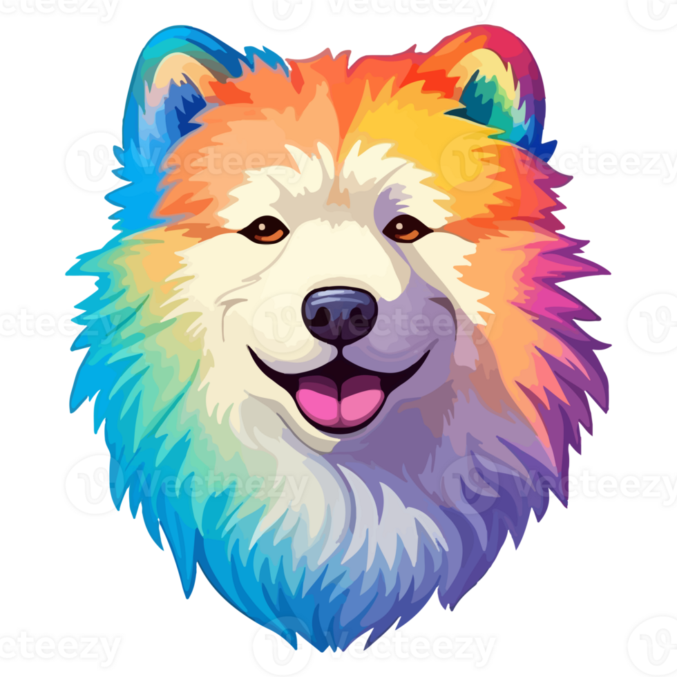 Colorful Samoyed Dog, Samoyed Portrait, Dog Sticker Clip art, Dog Lover design, . png