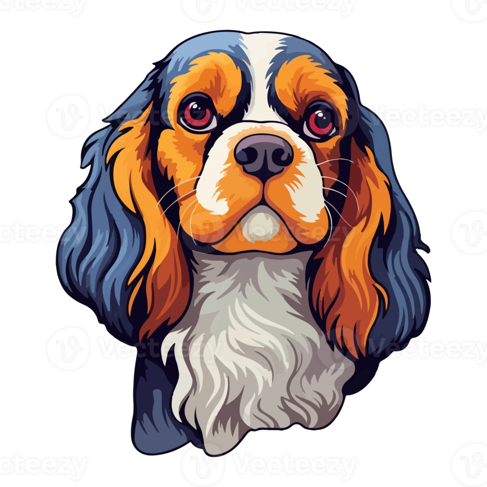 colorida descuidado rei Charles spaniel cachorro, descuidado rei Charles spaniel retrato, cachorro adesivo grampo arte, cachorro amante projeto, ai gerado. png