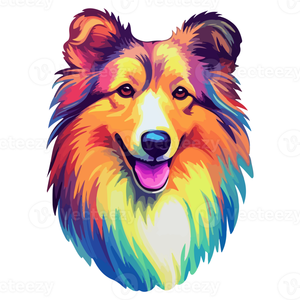 Colorful Shetland sheepdog Dog, Shetland sheepdog Portrait, Dog Sticker Clip art, Dog Lover design, . png