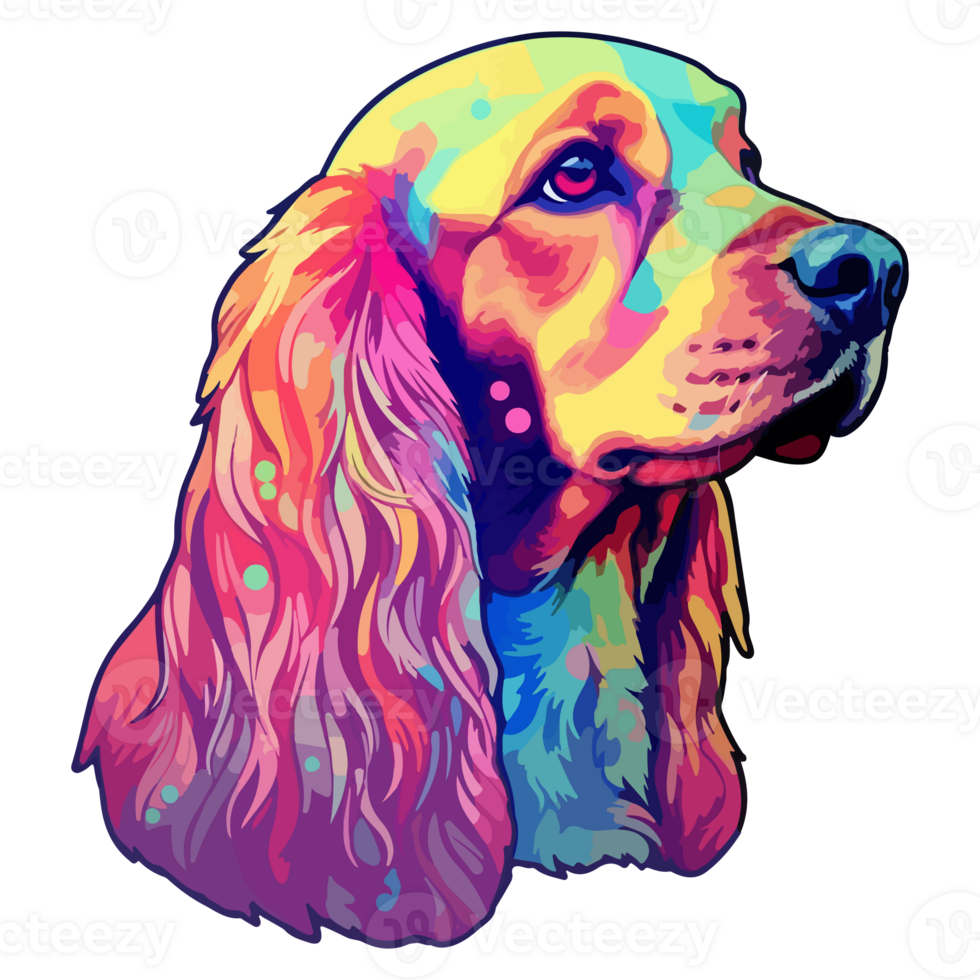 Colorful English Cocker Spaniel Dog, English Cocker Spaniel Portrait, Dog Sticker Clip art, Dog Lover design, . png