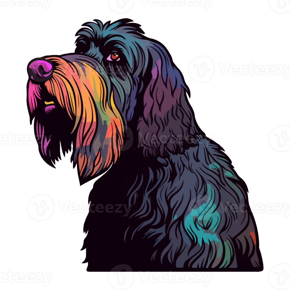 Colorful Black Russian Terrier Dog, Black Russian Terrier Portrait, Dog Sticker Clip art, Dog Lover design, . png