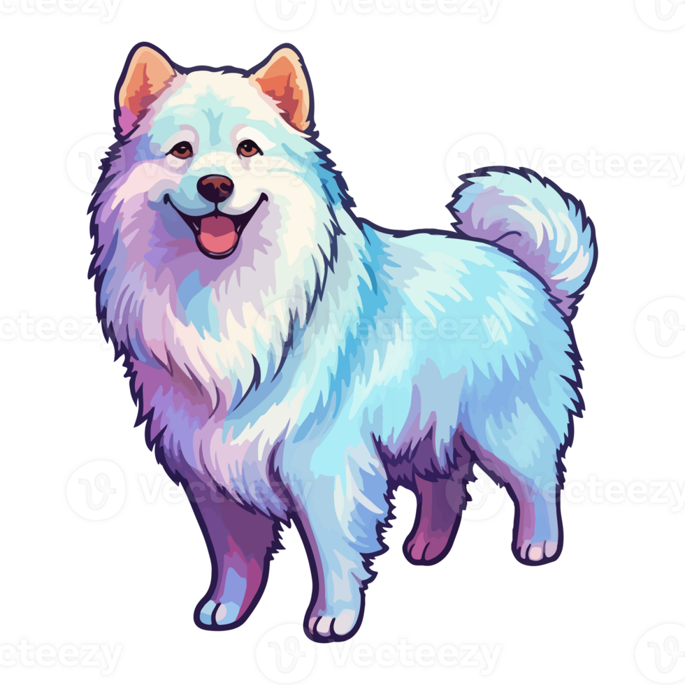 Colorful American Eskimo Dog Dog, American Eskimo Dog Portrait, Dog Sticker Clip art, Dog Lover design, . png