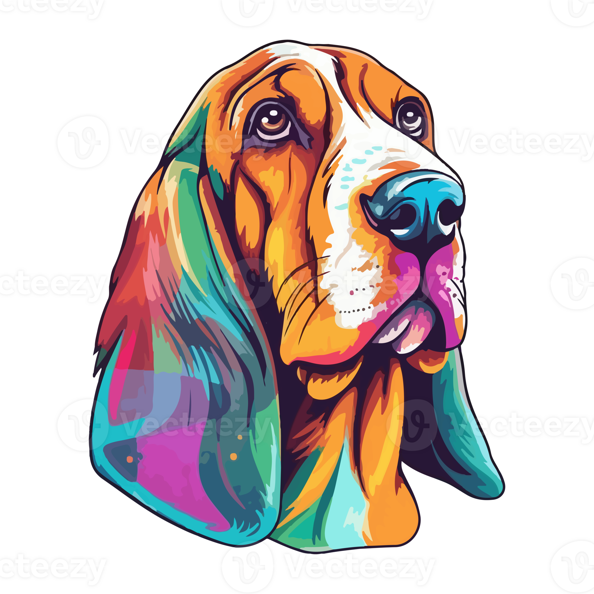 Colorful Basset hound Dog, Basset hound Portrait, Dog Sticker Clip art
