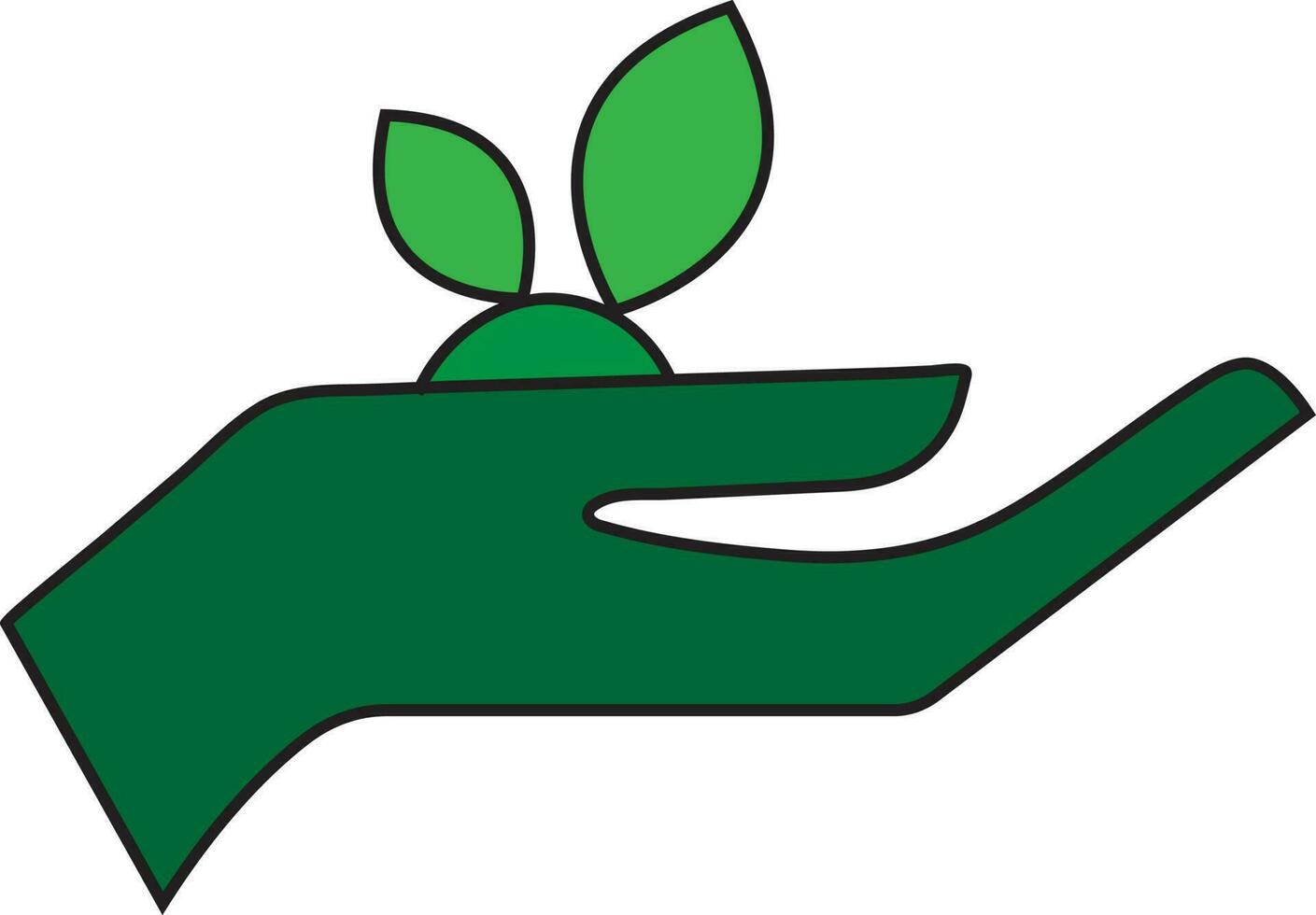 Hand holding of leaves plant made by green color. vector