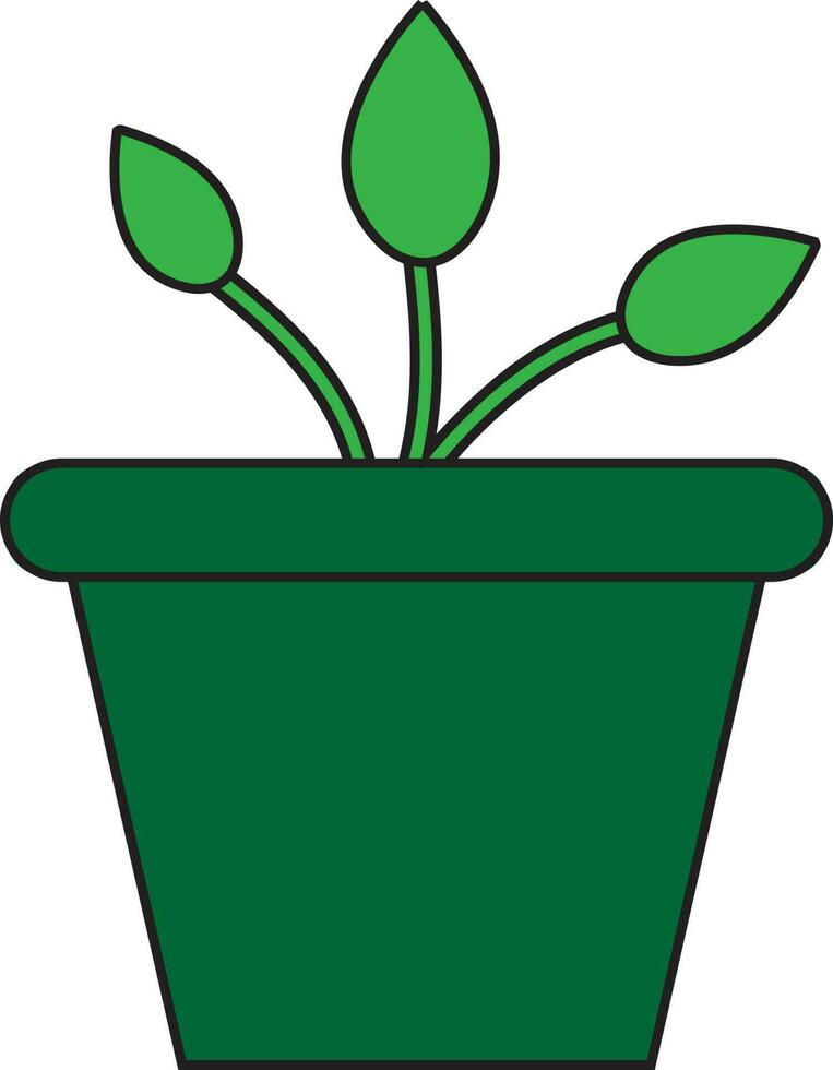 Green pot with leaf plant on background. vector