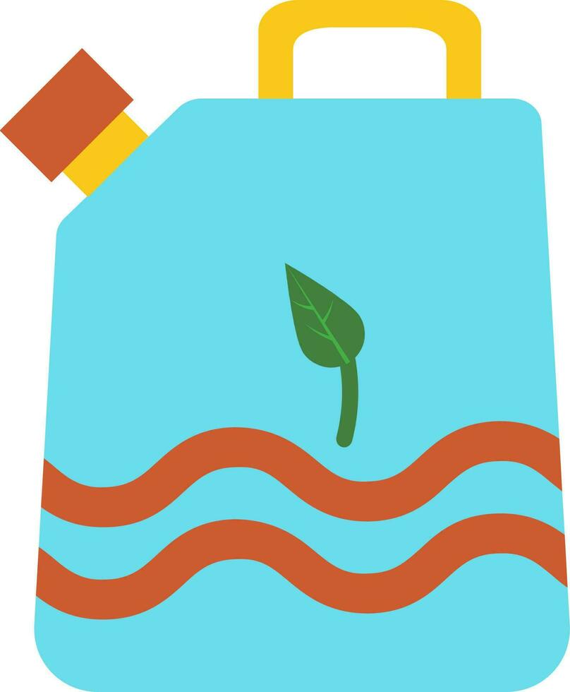 Green leaf on blue jerry can in flat style. vector