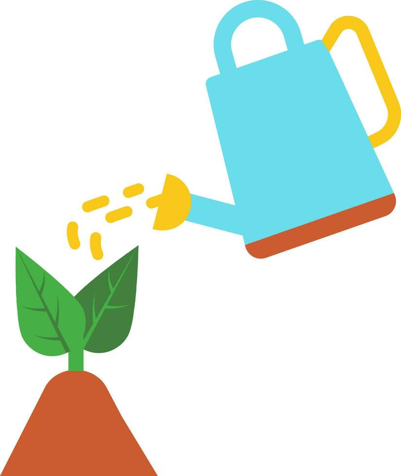 Watering can sprays water drops on plant. vector