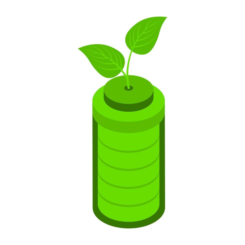 3D bio battery or eco battery icon in green color. 24241345 Vector Art