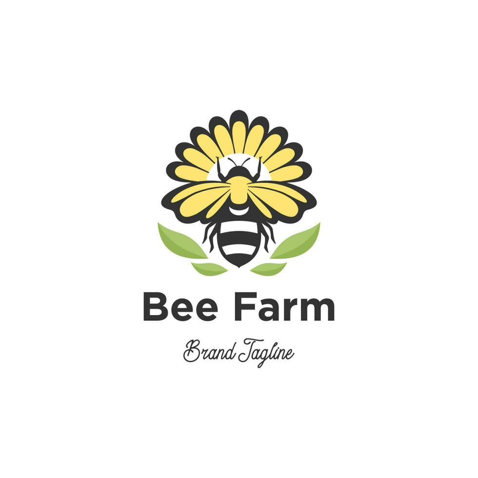 Honeybee Logo illustration. Bee Farm with Flower design template vector