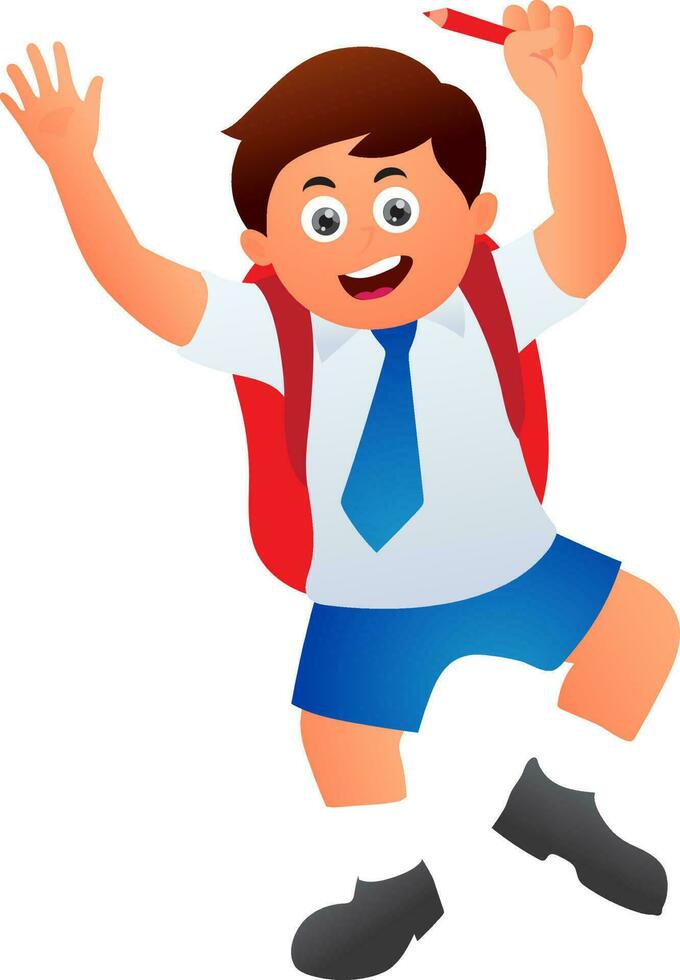 Happy school boy with hanging bag. vector